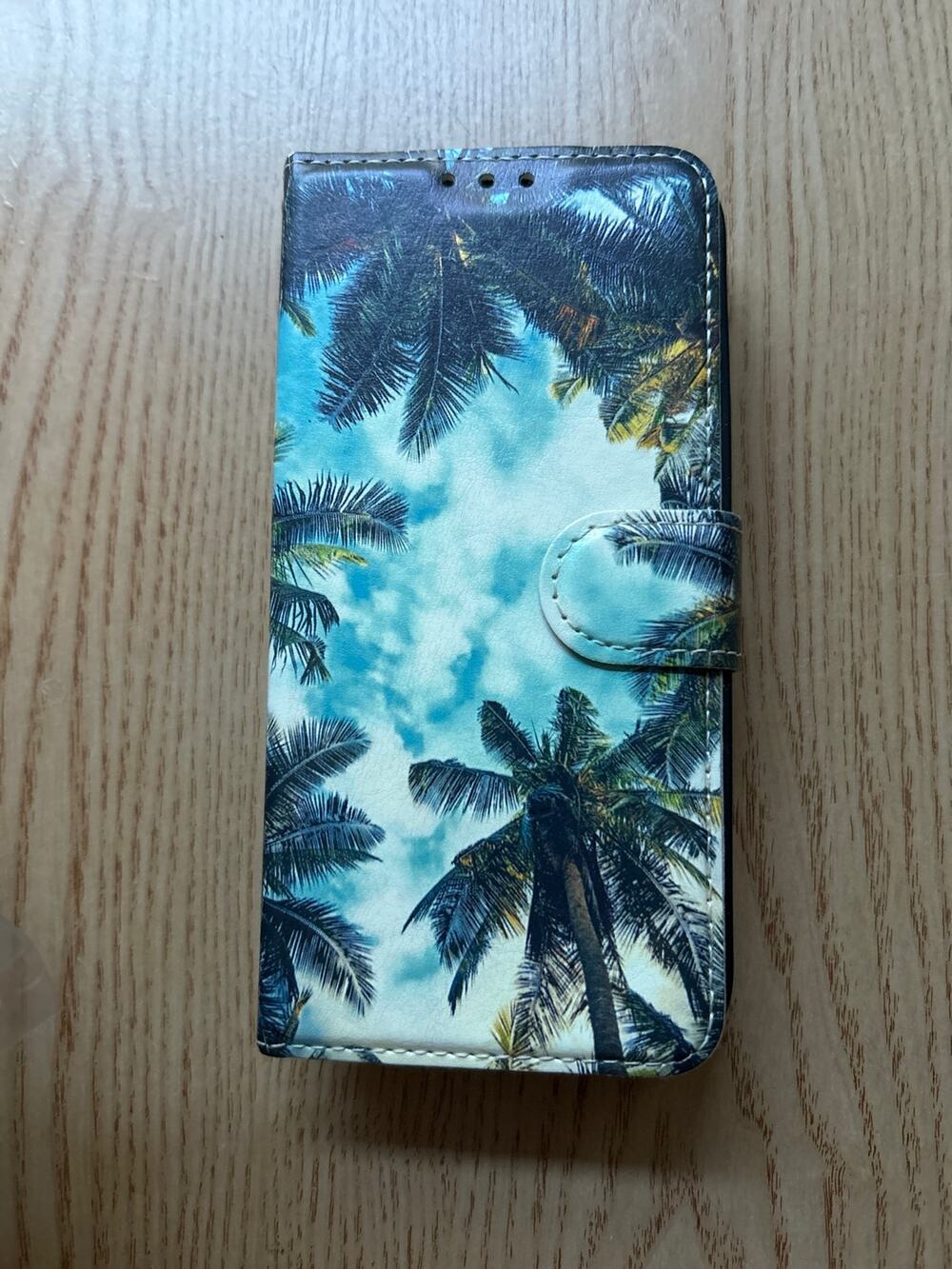 Tropical Print iPhone 12 Case Wallet w/Wrist Strap & Blingy Diamonds Pop Socket